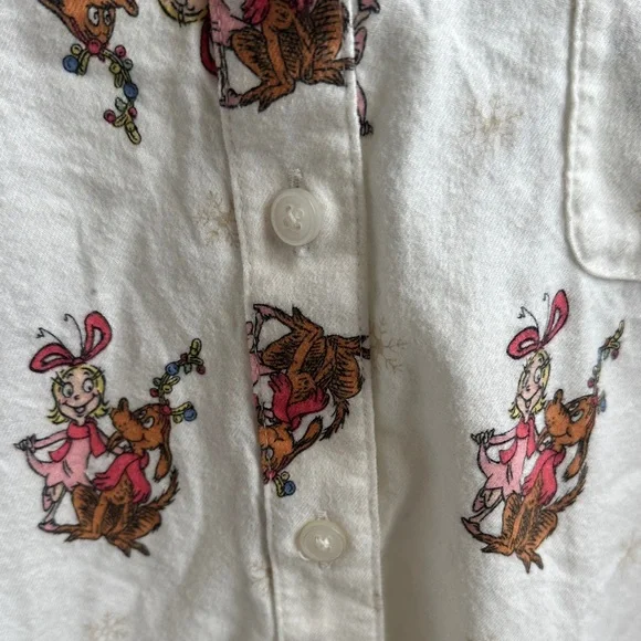 White Christmas button up grinch stole Xmas Cindy Loohoo SMALL OVERSIZED - Picture 4 of 8